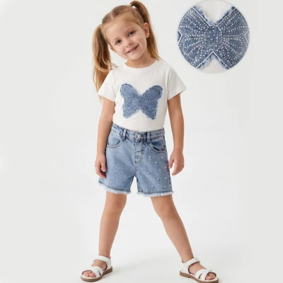 3/6 Y KELEBEK TASLI INCI KOT SORTLU KIZ TAKIM