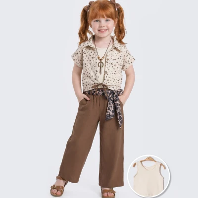 3/6 Y LEOPAR GOMLEKLI PANTOLONLU 3LU KIZ TAKIM