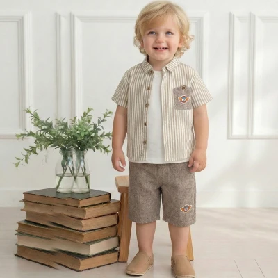 3/6 YAS ERKEK ÇİZGİLİ TERS CEPLİ ÜÇLÜ TAKIM 