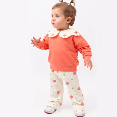 3/6 YAS KIZ ÇİLEK YAKA VE BASKILI İKİLİ TAKIM