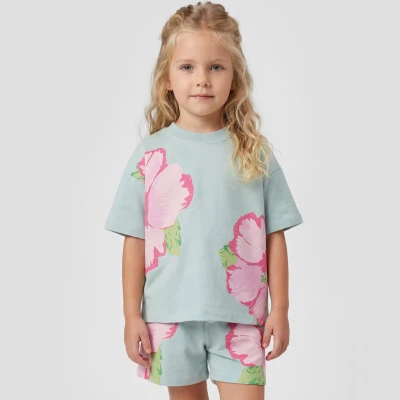 3/6 YAS KIZ YAZLIK ÇİÇEK BASKILI ŞORTLU TAKIM