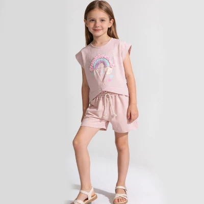 3/6 YAS KIZ YAZLIK GÖKKUŞAKLI ŞORTLU KIZ TAKIM