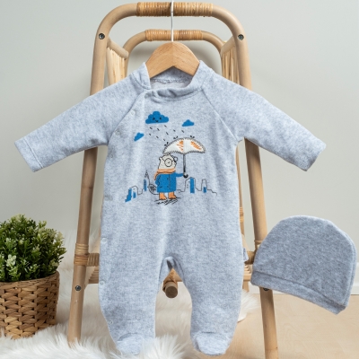 3/9 AY SEMSIYELI AYICIKLI KADIFE BEBE TULUM