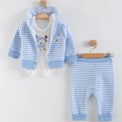 3/9 AY UNİSEX YENİ ÇİZGİLİ AYICIK 3'LÜ TAKIM 