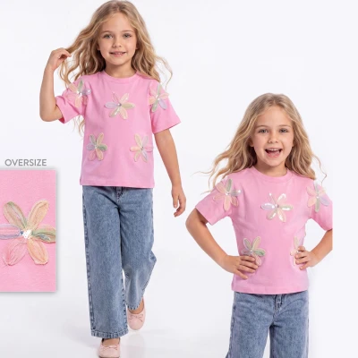 4/8 Y CICEKLI KISA KOLLU PANTOLONLU KIZ TAKIM