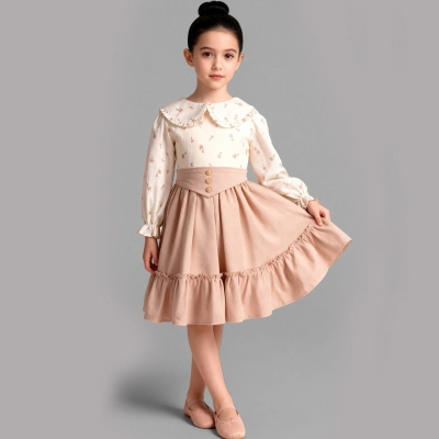 5/8 Y BEBE YAKA CICEKLI BEL DETAYLI ELBISE