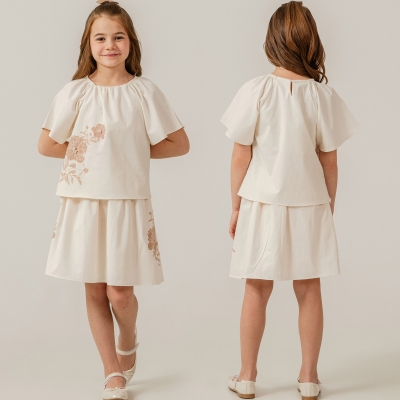 5/8 Y CICEK BASKILI POPLIN ETEK KIZ TAKIM