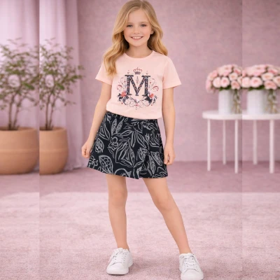 5/8 Y CICEKLI SORT ETEKLI KIZ TAKIM