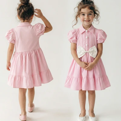 5/8 Y FIYONKLU DUGMELI POPLIN ELBISE