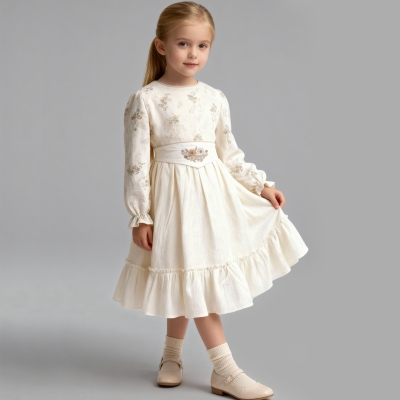 5/8 Y UST CICEKLI BEL DETAYLI ELBISE