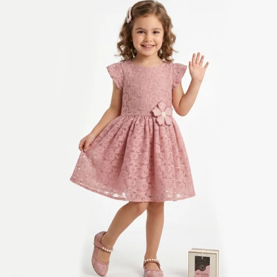 5/8 YAS KIZ DANTELLİ GÜLLÜ ELBİSE