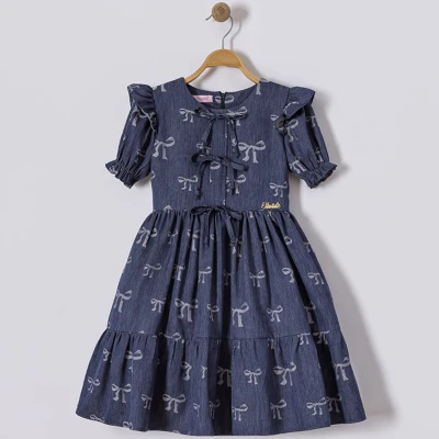 6/12 Y FIYONKLU LASTIK KOLLU FIRFIRLI ELBISE