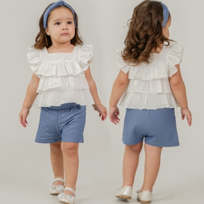 6/18 AY FIRFIRLI BLUZ SORTLU KIZ TAKIM