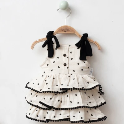 6/18 AY KALPLI DUGMELI FIRFIRLI BEBE ELBISE