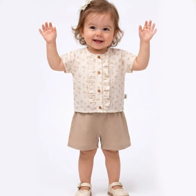 6/24 AY DUGMELI CICEK GOMLEKLI SORTLU KIZ TAKIM