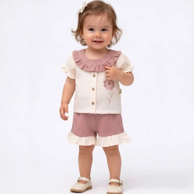 6/24 AY DUGMELI CICEK NAKISLI SORTLU KIZ TAKIM