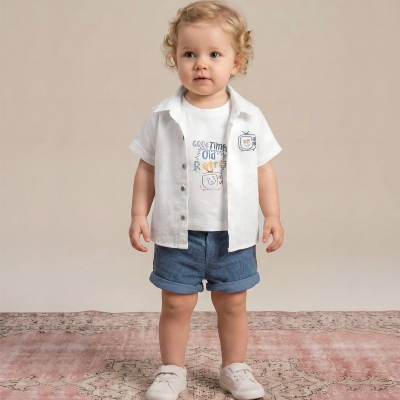 6/24 AY ERKEK GOOD TİMES BASKILI KETEN SHORTLU ERK