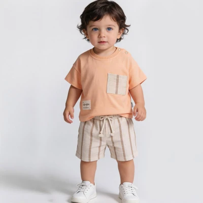 6/24 AY ERKEK YAZLIK ÇİZGİLİ DOKUMA ŞORTLU TAKIM