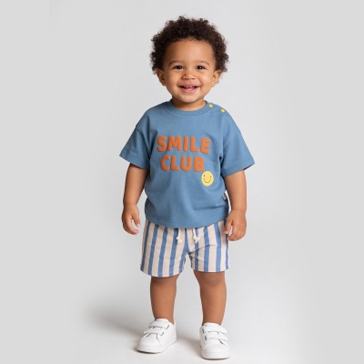 6/24 AY ERKEK YAZLIK SMİLE BASKILI ŞORTLU TAKIM
