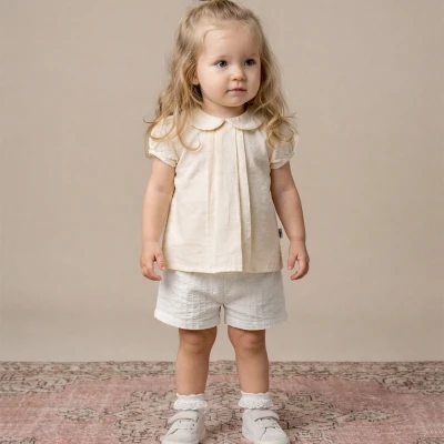 6/24 AY KIZ BEBE YAKALI PİLELİ KIZ 2Lİ TAKIM