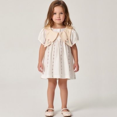 6/24 AY KIZ JAKAR DOKUMALI YAKALI KIZ ELBİSE