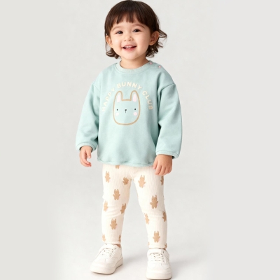 6/24 AY KIZ MEVSİMLİK HAPPY BUNNY BASKILI TAKIM