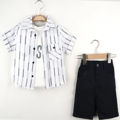 6/9 Y CIZGI GOMLEKLI SORTLU 3LU ERKEK TAKIM