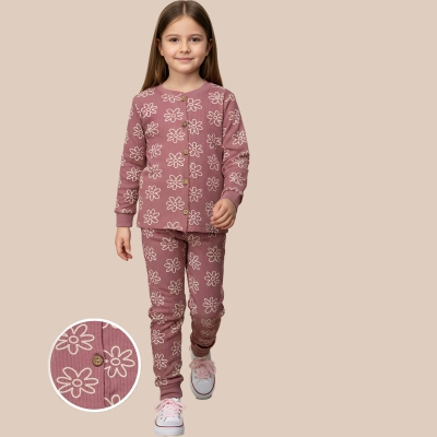 6/9 Y DUGMELI CICEKLI KIZ PIJAMA TAKIMI