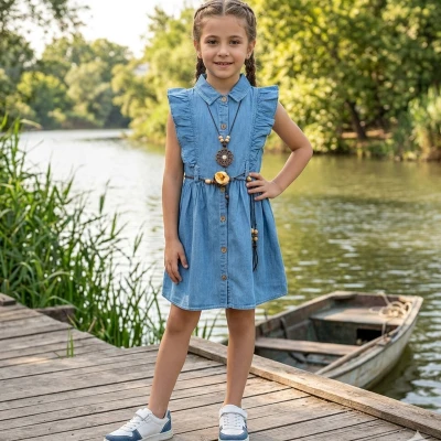 6/9 Y DUGMELI KEMERLI KOT ELBISE