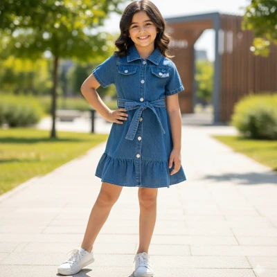 6/9 Y DUGMELI YARIMKOL KOT ELBISE