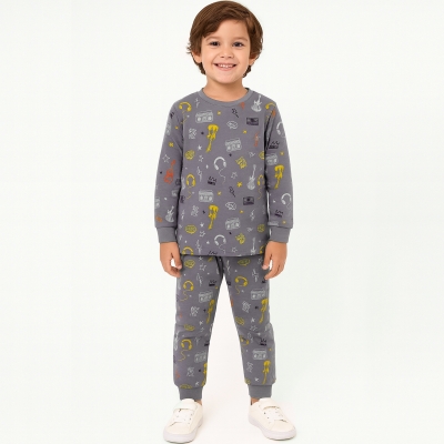 6/9 Y GITAR BASKILI ERKEK PIJAMA TAKIMI