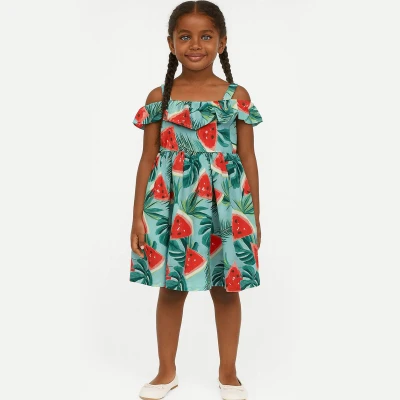 6/9 Y KARPUZ BASKILI ASKILI ELBISE