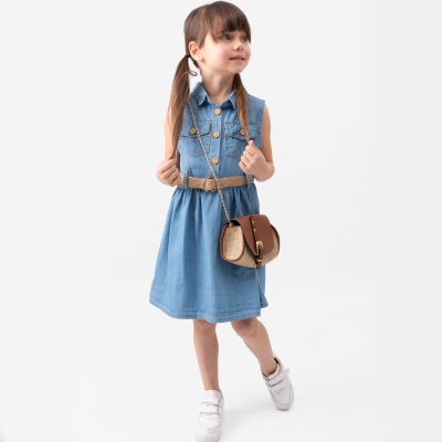 6/9 Y KOLSUZ CANTALI KEMERLI KOT ELBISE