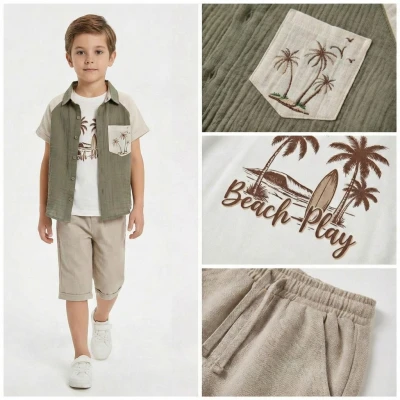 6/9 Y PAMLIYE GOMLEKLI SORTLU 3LU ERKEK TAKIM