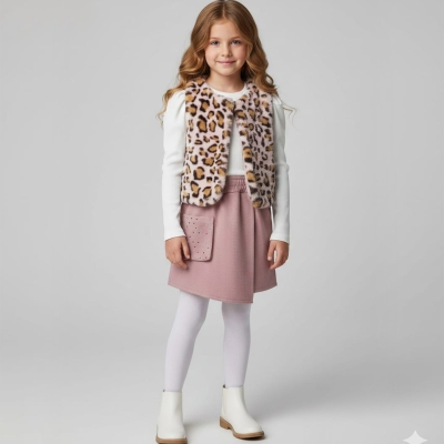 6/9 Y RENKLI LEOPAR YELEKLI ETEKLI KIZ TAKIM