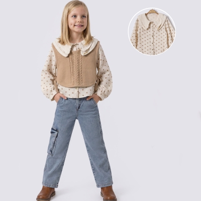 7/10 Y KALP BASKILI GOMLEKLI SUVETERLI KIZ TAKIM