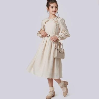 9/12 Y UZUN KOL FIRFIRLI CANTALI ELBISE