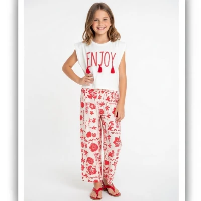 9/24 AY AYICIK BASKILI CICEK PANT KIZ TAKIM