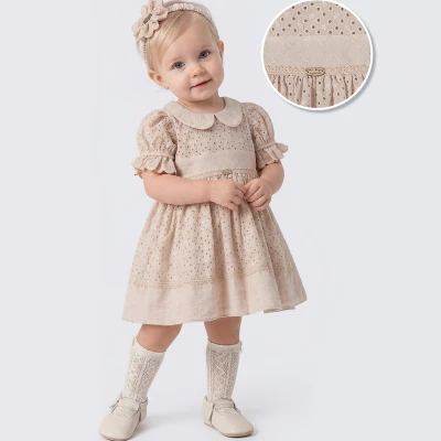 9/24 AY BEBE YAKA DELIKLI BEBE ELBISE