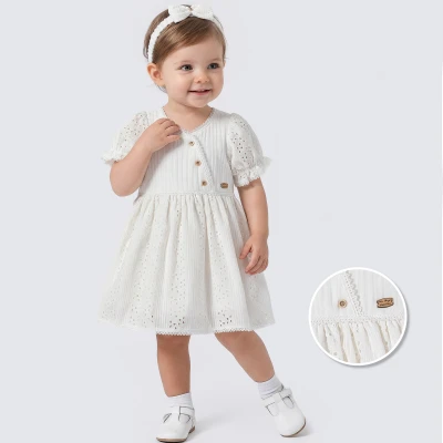 9/24 AY CAPRAZ YAKA DUGMELI BEBE ELBISE