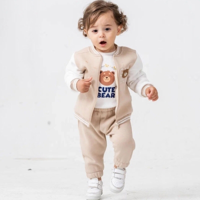 9/24 AY CUTE BEAR BASKILI KAPSONLU 3LU BEBE TAKIM