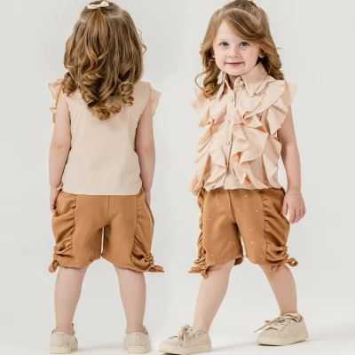 9/24 AY FIRFIRLI DUGMELI BLUZLU SORTLU KIZ TAKIM