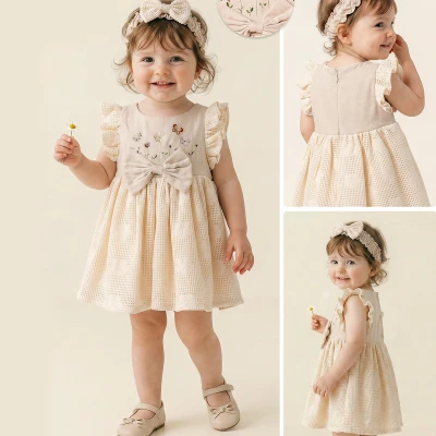 9/24 AY FIYONKLU KETEN BEBE ELBISE