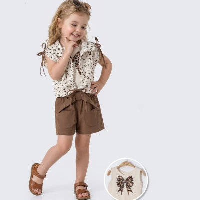 9/24 AY LEOPAR GOMLEKLI CEP SORTLU 3LU KIZ TAKIM