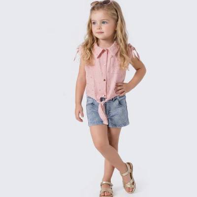 9/24 YILDIZLI BAGLAMALI BLUZLU SORTLU KIZ TAKIM