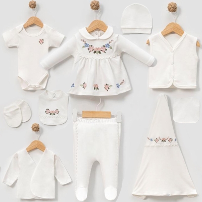 BEBE YAKA CICEK DESENLI 10LU ZIBIN SET